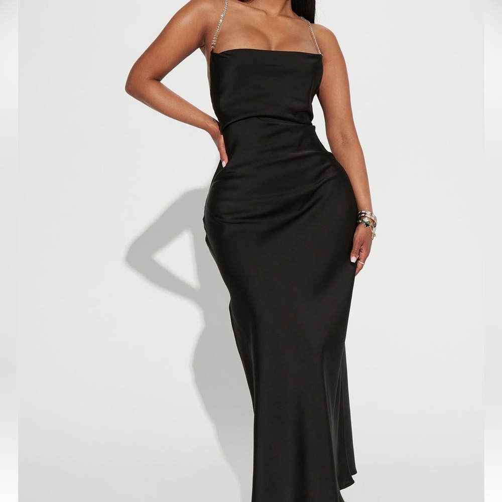 Gia Satin Maxi Dress - Black